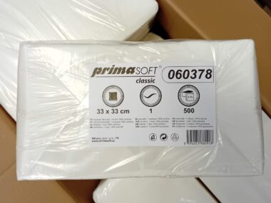 060378 Ubrousky PrimaSoft Classic, 33x33, 1vrstvé bílé, 10x500ks